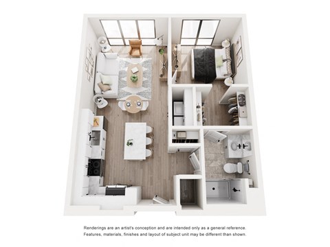 A1B one bedroom 3D unit plan